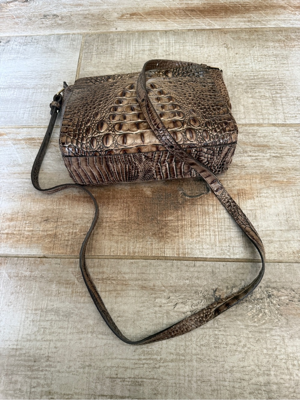 Brahmin Brown Hillary Croc-Embossed Crossbody with Adjustable Strap - Picture 5 of 14